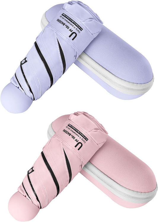 BAODINI Travel Essentials Mini Umbrella for Purse With Case Small Compact UV Sun Protection Lightweight Tiny Pocket Manual Open Close Umbrella for Women Kids and Men Fit Purse Backpack
