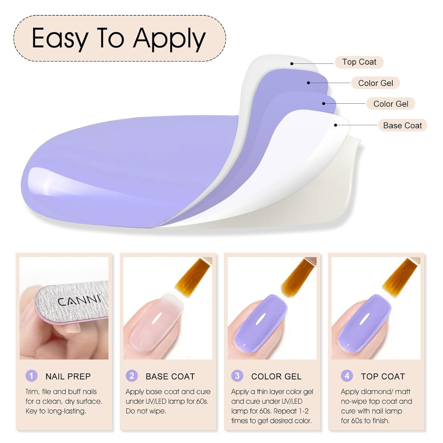 CANNI Purple Gel Polish, 1Pcs Cold Purple Nail Polish Gel High Gloss Soak Off UV Nail French Nail Manicure Salon DIY