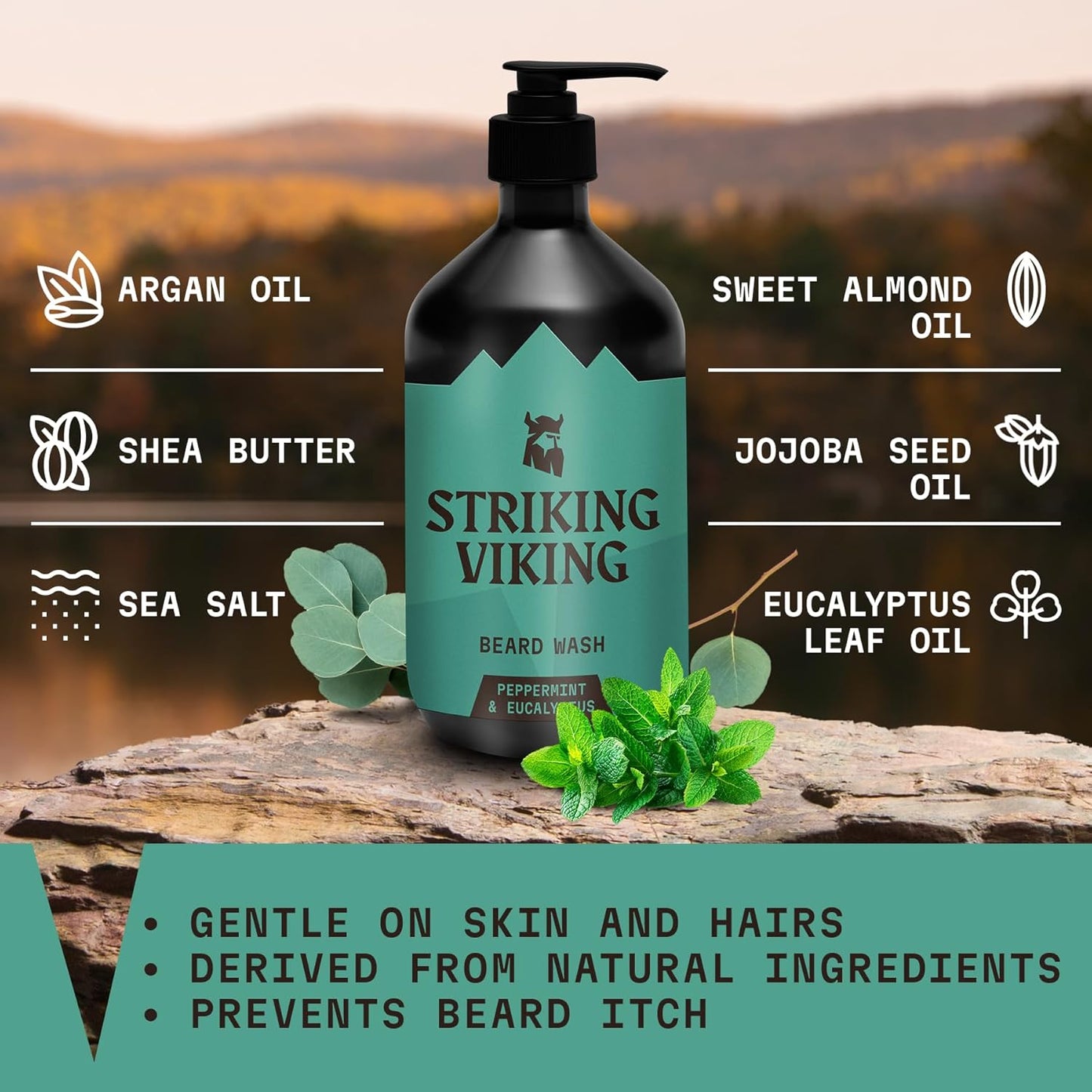 Striking Viking Beard Wash (17 oz) With Natural Peppermint & Eucalyptus Scent - Paraben & Sulfate-Free Deep Cleansing Shampoo For Beard Care