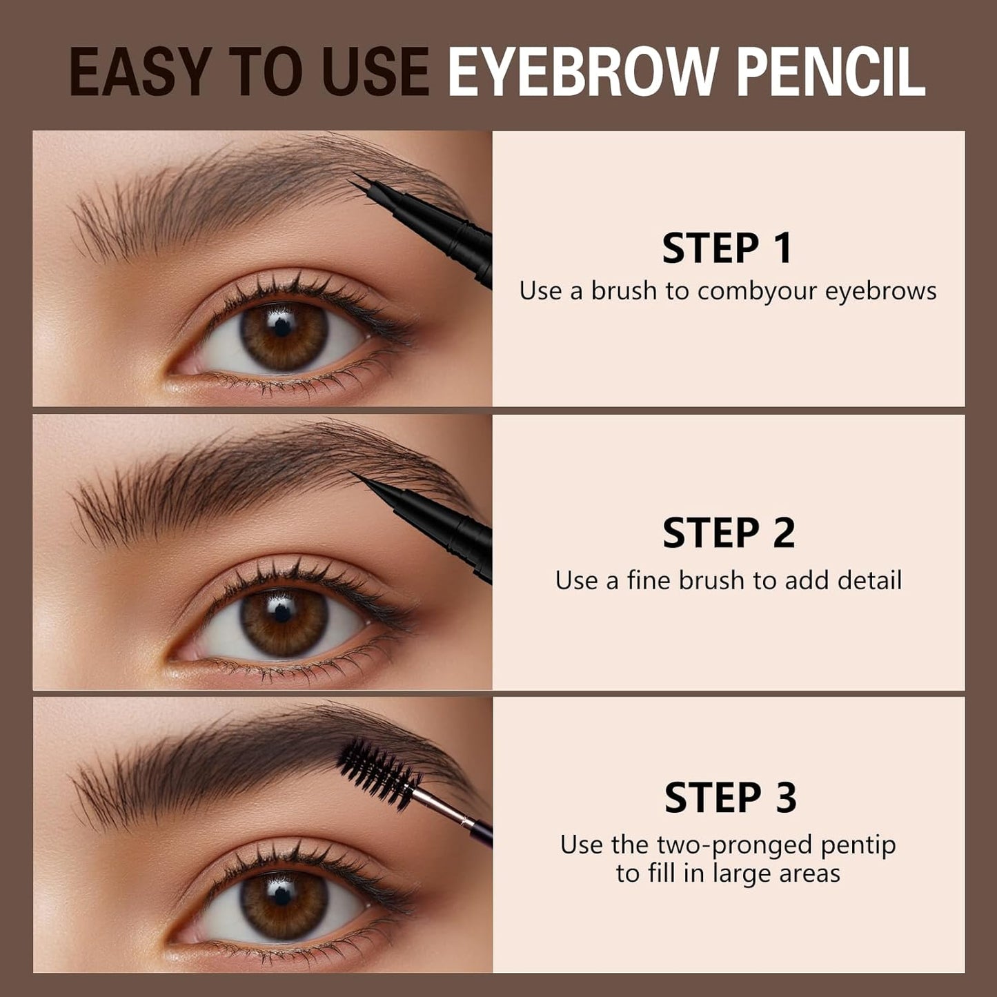Microblading Eyebrow Pen, Dual-Ended Brow Pencil with 2-Fork-Tip and Precise Brush, Waterproof Longer Lasting Eyebrow Pencil, Microblade Eyebrow Pencil Create Natural Hair-Like Strokes (Black)