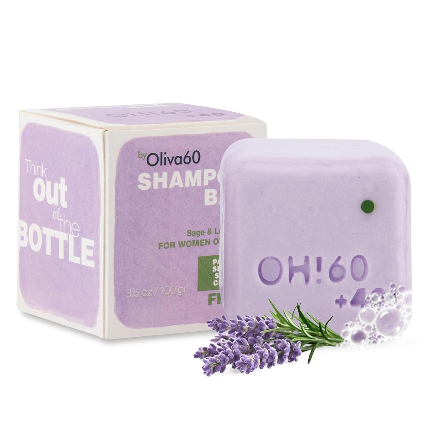 Shampoo Bar Sage Lavender | Hair Care - Made with Olive, Argan & Macadamia Oil | Sulfate & Paraben Free | Natural Hair Care | 3.5 oz | Hydrating & Strengthening | OLIVA 60