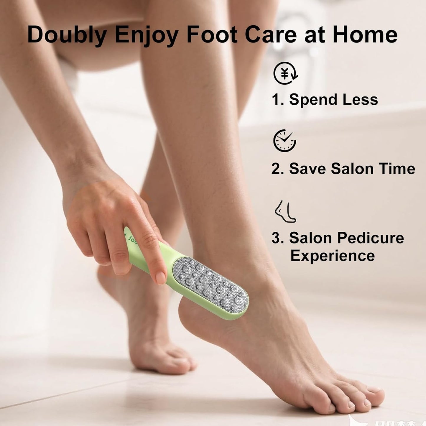 Double-Sided Stainless Steel Foot File & Callus Remover, Professional Pedicure Tool for Dry & Wet Feet, Hard Skin & Corn Remover with Threaded Design, Long-Lasting, Green (Ergonomic Grip)