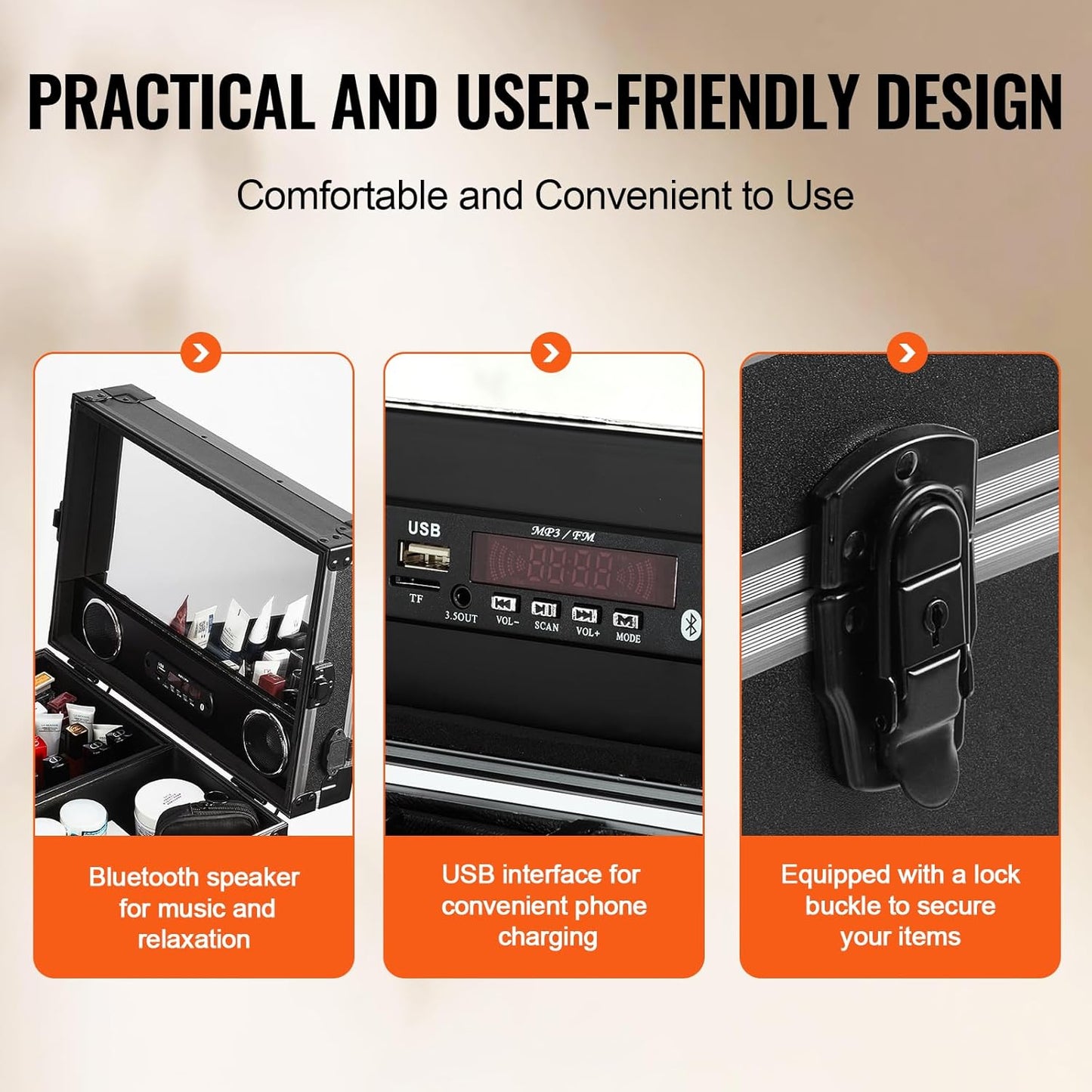 VEVOR Makeup Train Case Professional Makeup Storage Organizer Box Make Up Carrier for Women and Girls