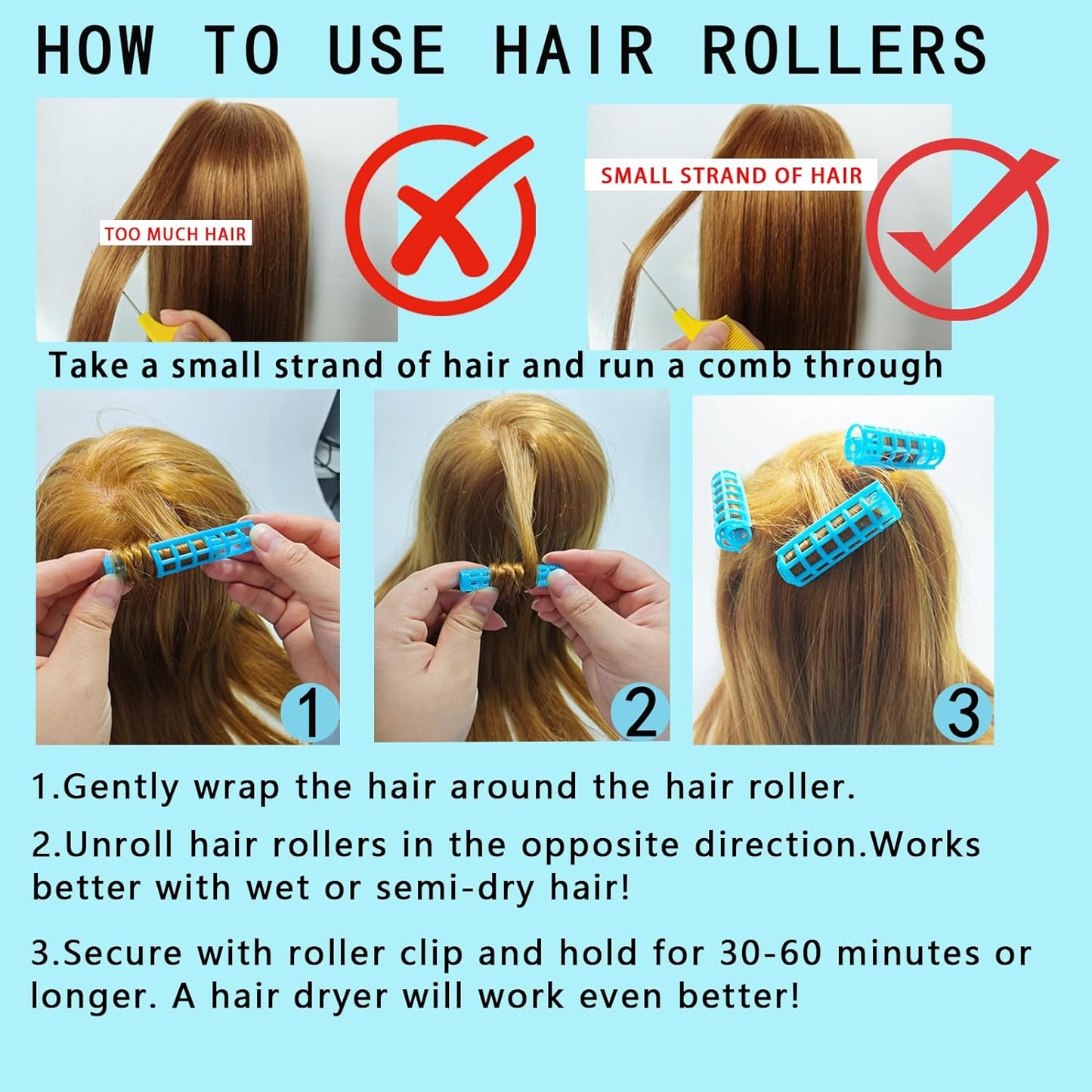 28PCS Small Rollers for Short Hair Tiny Rollers No Heat Curlers Wth Clips Small Curlers Roller for Short Hair Mini Tiny Snap On Hair Roller (Blue)