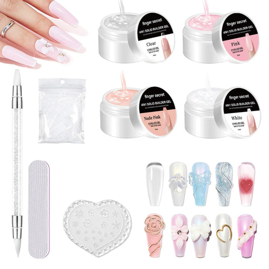 Solid Builder Gel for Nails Hard Gel 3D White Nude Pink Clear Colors for Nail Extension DIY Nail Kit