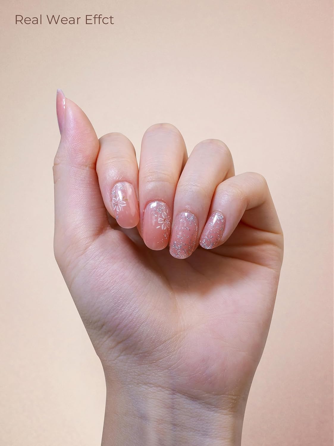 Pre Cured Gel Nail Strips - 44PCS Salon Quality Gel Nail Stickers - Long Lasting Polish Wraps for Women no UV Light Needed Easy Apply& Remove (Sparkle Pink）