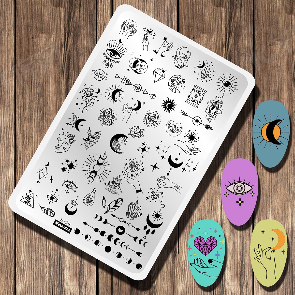 2pcs Large Abstract Face Galaxy Nail Stamping Plates Line Girl Face Pictures Stencil Moon Star Space Nail Picture Design Stamp Templates Mix Flower Leaf Starry Sky Stainless Steel Nail Art Image Plate