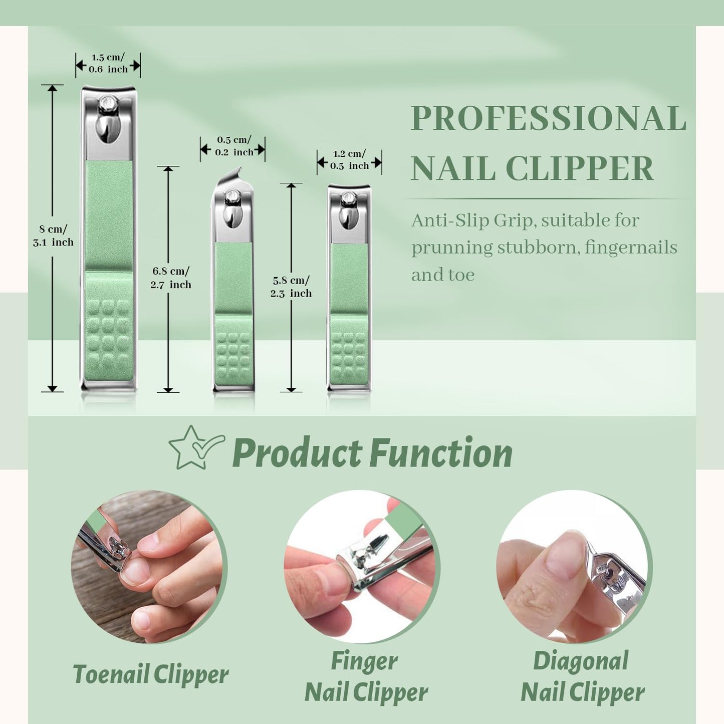 Manicure Pedicure Set, Nail Clipper Set for Men Women, Professional Manicure Kit Pedicure Kit, Nail Care Kit with Green Travel Leather Bag, Set 12 in 1