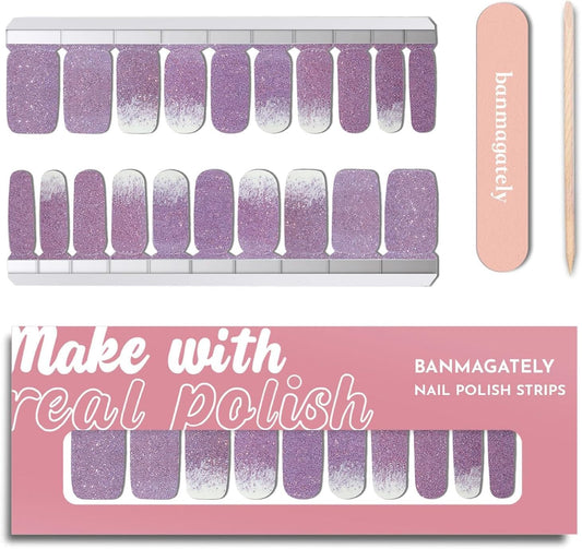Nail Polish Strips, 20Pcs Salon Quality Gel Nail Stickers, Easy Long Lasting Wraps for Short Nails no UV Light Needed (Glitter Mauve)