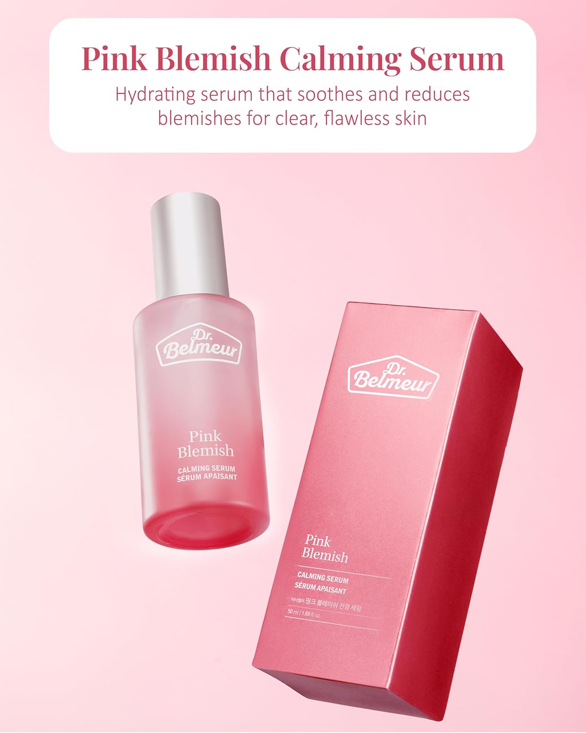 Pink Blemish Calming Serum (1.7fl oz) - Hydrating, Soothing Korean Skin Care for Sensitive Skin. Vegan Hyaluronic Acid, Niacinamide.