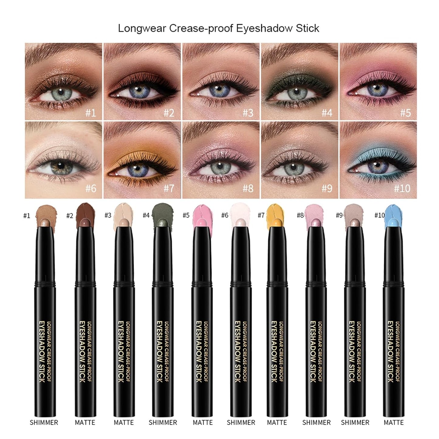 Eyeshadow Stick, Shimmer and Matte Cream Eye Shadow Brightener Sticks Eyeliner Pencil Crayon, Waterproof Long Lasting Eye Highlighter Stick Makeup,0.056 Oz(Matte)
