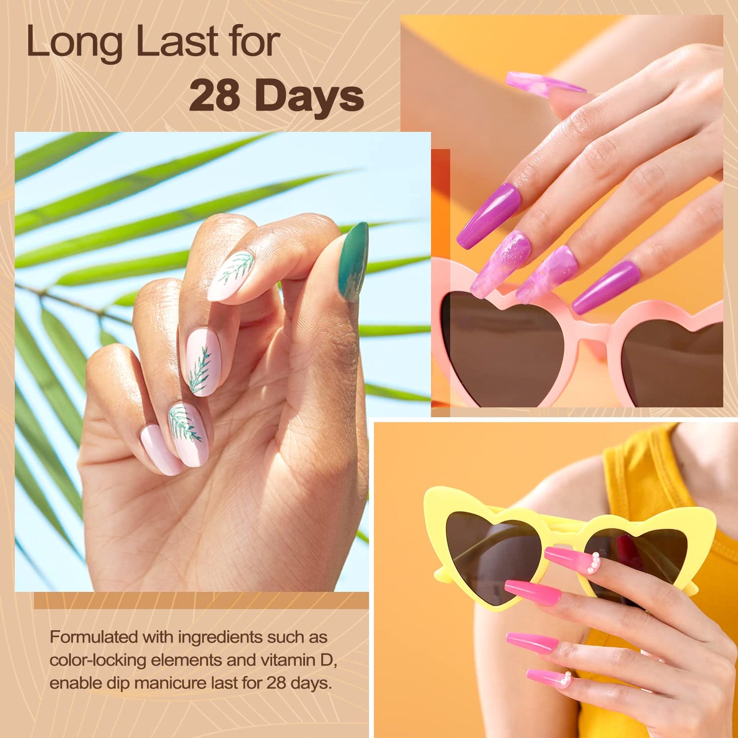 Lavender Violets 36 Colors Dip Powder Nail Kit Starter Quick Drying Dipping Powder Colors Set French Nail Nude Neon All Seasons for Home Salon M950