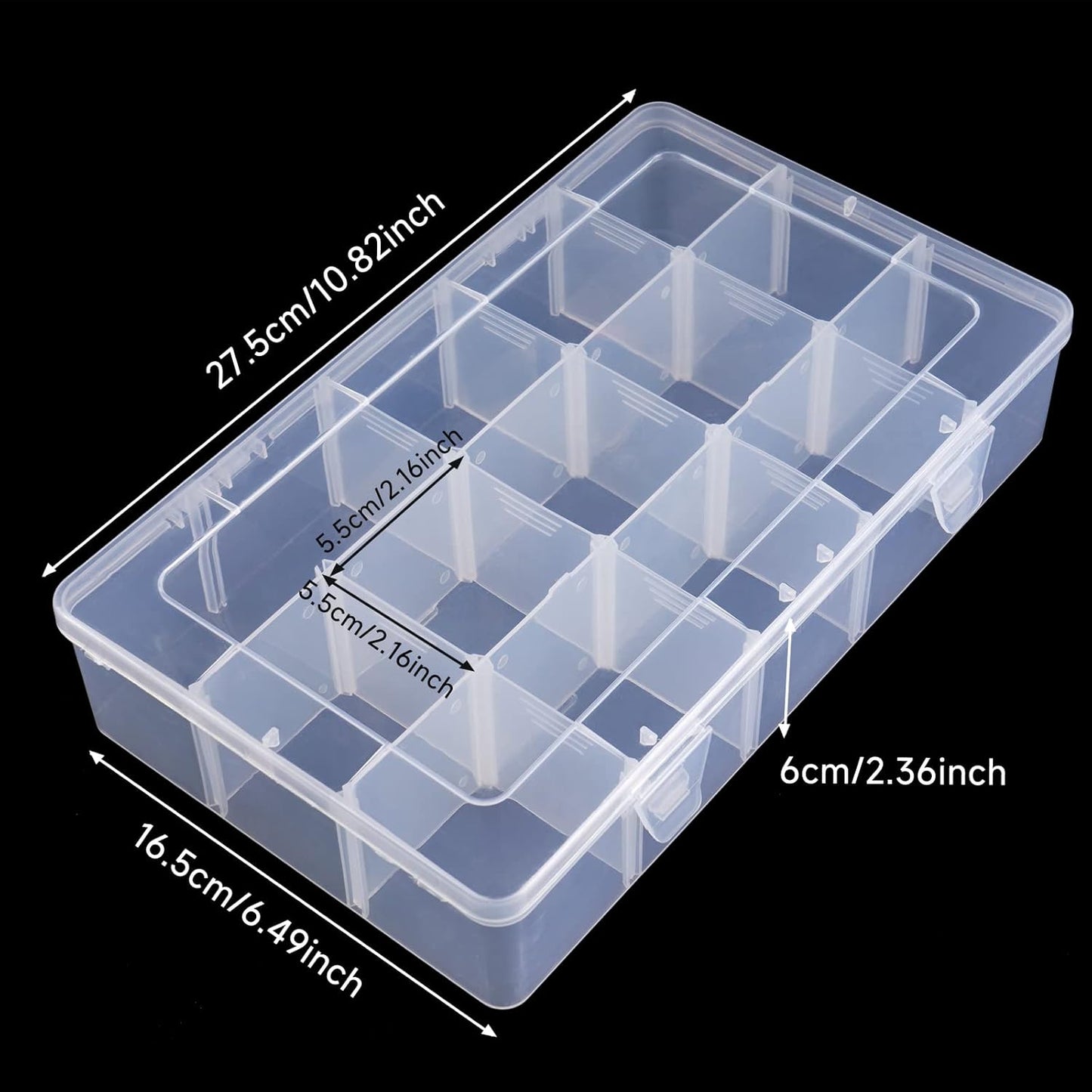 15 Grids Clear Plastic Storage Box with Compartment, Craft Organizers and Storage, Transparent Jewelry Storage Box, Small Parts Organizer for Sewing Bead Washi Tape Thread