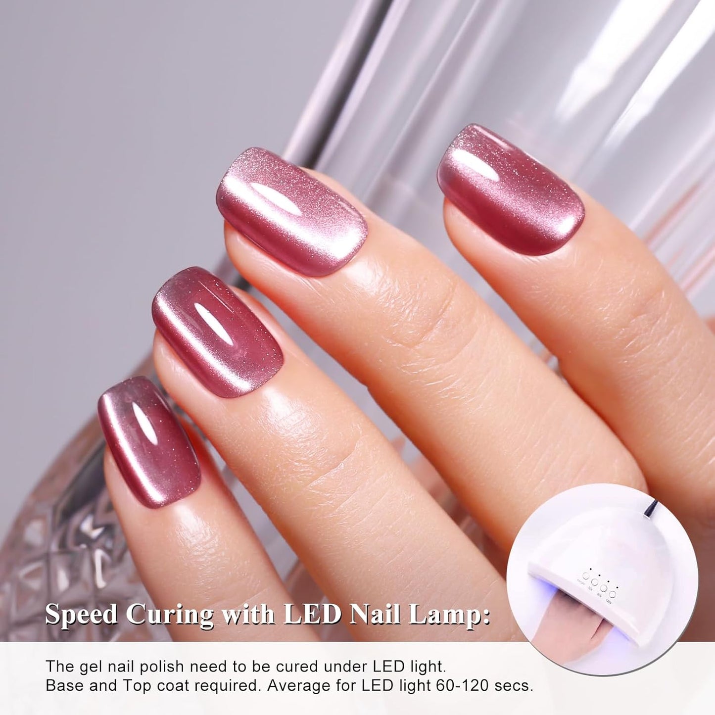 Imtiti Moonlight Cat Eye Gel Nail Polish, 15ml Nude Pink Holographic Crystal Cat Eyes Glitter UV Soak Off Gel Nail Polish with Magnetic Stick for Nail Art 1Pcs