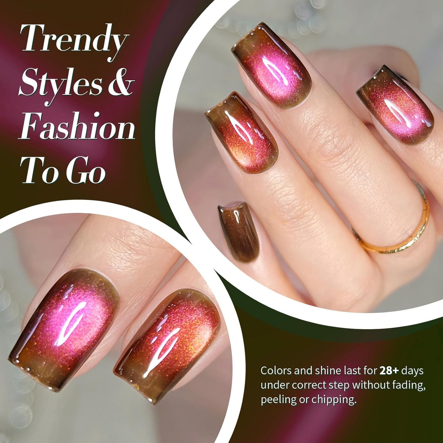 Born Pretty 15ML Cat Magnetic Eye Gel Polish, Pink Brown Gel Nail Polish Fall Winter Cat Holographic Magnetic Nail Polish Nail Art Manicure Salon DIY at Home