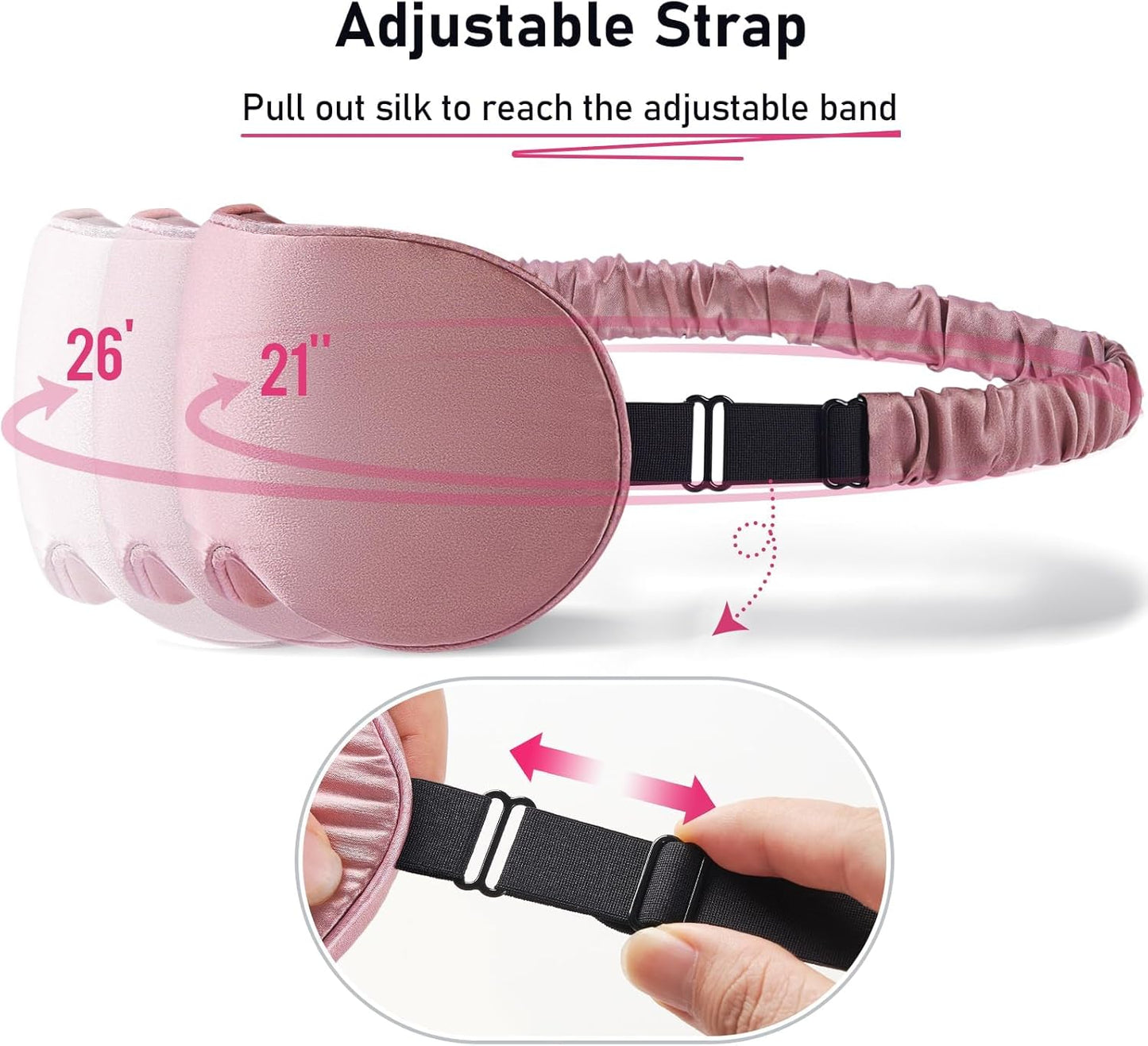 LitBear 100% 22 Momme Mulberry Silk Sleep Mask - 3D Contoured Eye Mask for Men Women, Soft Breathable Sleeping Mask with Adjustable Strap, Perfect Blocks Light for Sleeping (Bean Pink)