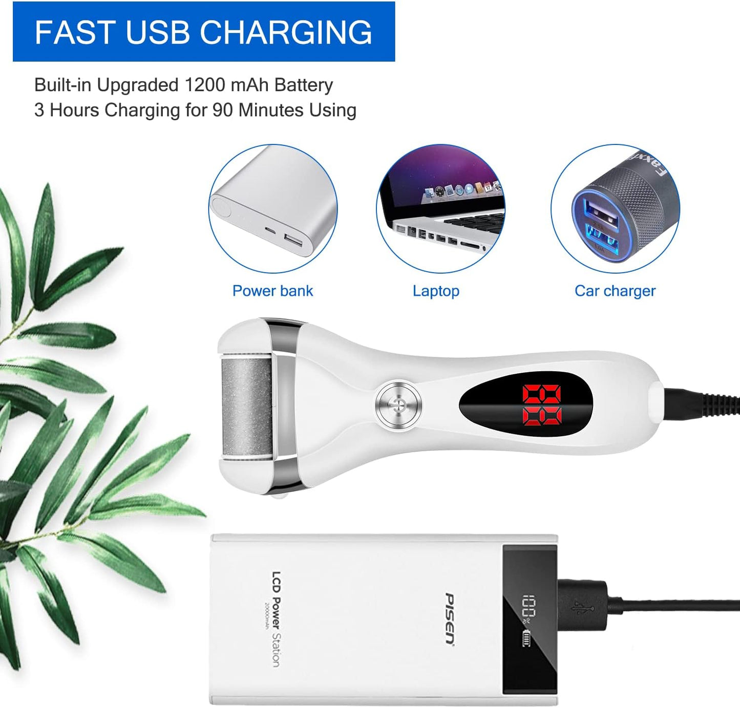 Electric Foot Callus Remover Kit, Elmchee Rechargeable Callous removers 3 Grinding Heads Waterproof Foot Scrubber File, Professional Pedicure Tools kit Feet Care for Dead, Cracked Dry Skin