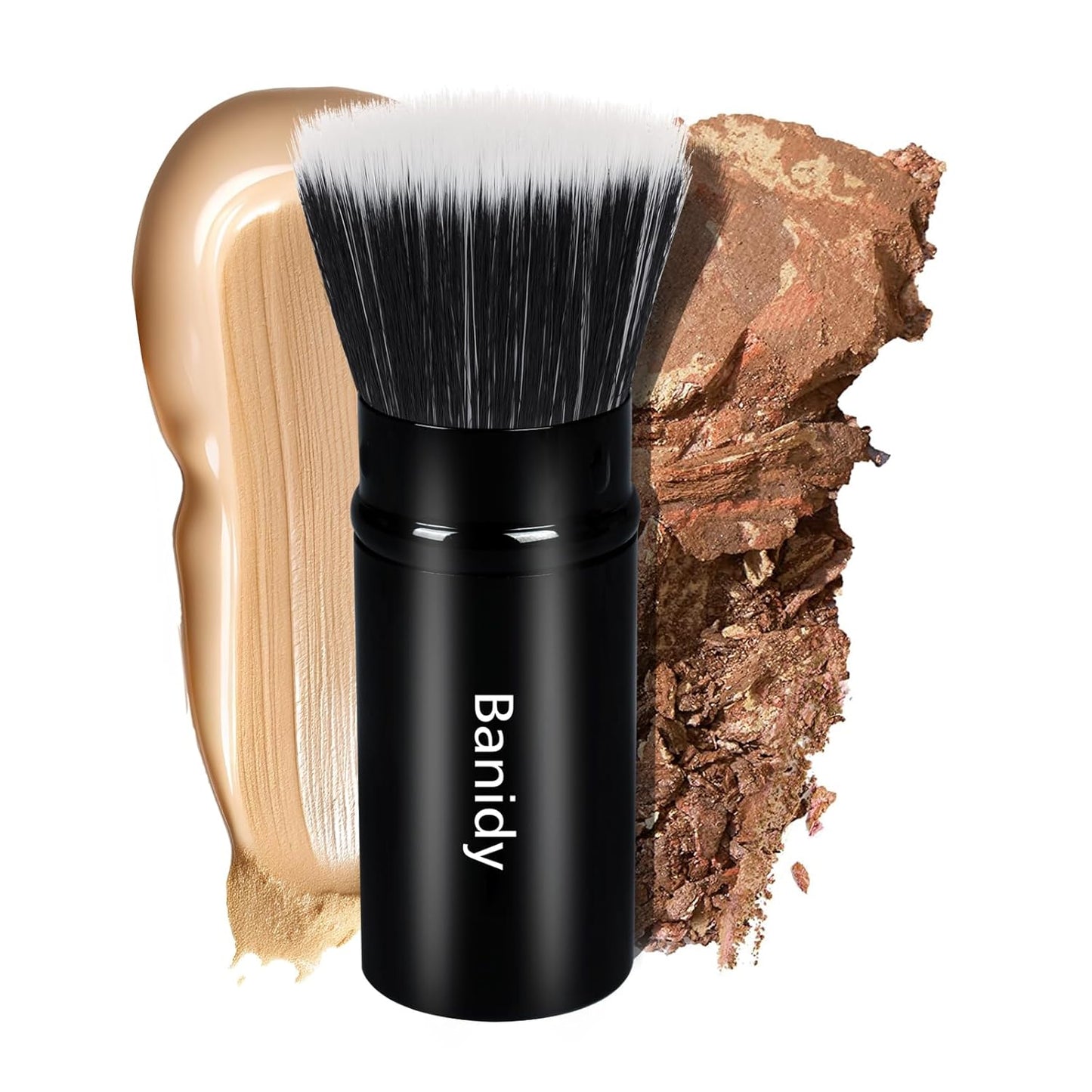 Foundation Makeup Brush Flat Top Kabuki Face Blush Liquid Powder Foundation Brush Retractable Travel Brush for Blending Liquid, Cream or Flawless Powder Cosmetics