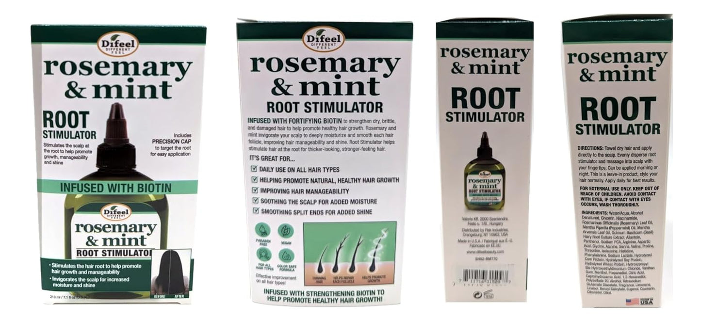 Difeel Rosemary and Mint Root Stimulator Oil with Biotin for Hair Growth, 7.1 oz. - Hair Growth Scalp Treatment