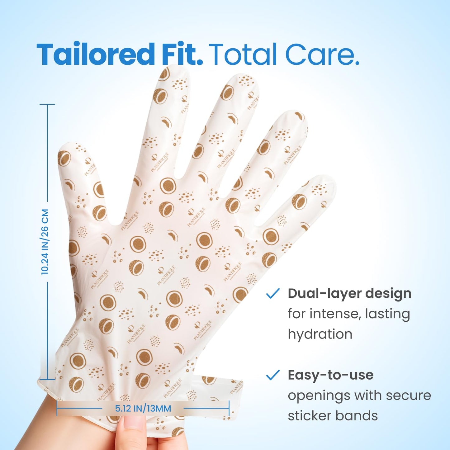 PLANTIFIQUE Hand Mask for Dry Hands – 8 Pairs Moisturizing Gloves with Shea Butter | Hyaluronic Acid & Macadamia | Korean Skincare | Vegan Spa Hand