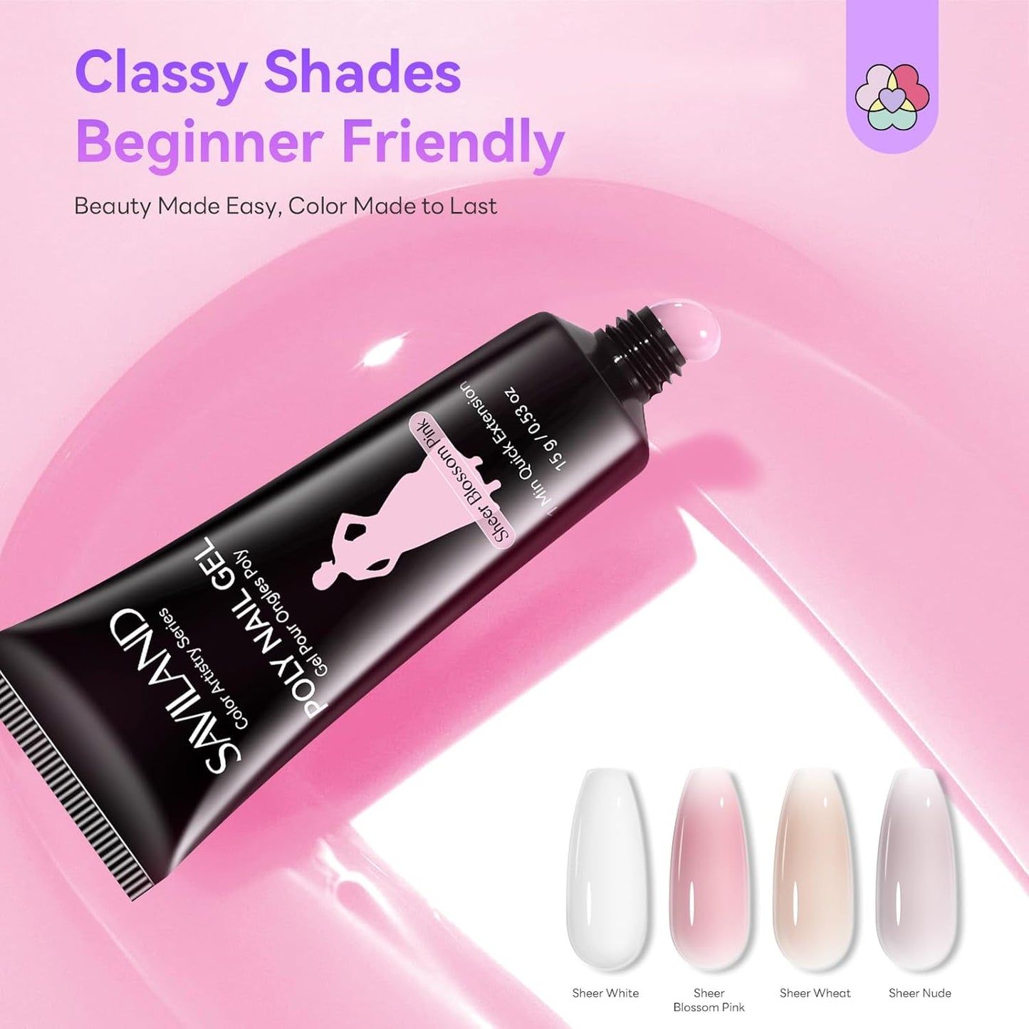 SAVILAND Poly Gel Nail Kit Starter: 4 Colors Natural Clear Poli Gel Para Uñas with Mini U V/LED Lamp Slip Solution Quick Dry Nourish Nails 28 Days Durable for Gifts Daily Nail Art DIY Salon Home Use