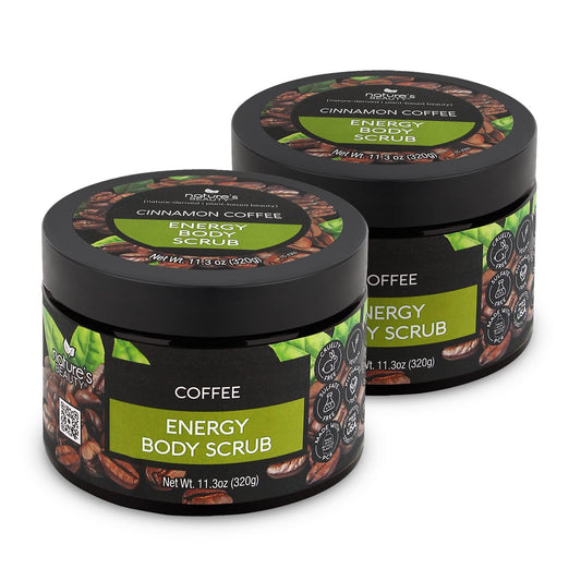 Nature's Beauty Cinnamon Coffee Energy Body Scrub Multi-Pack - Gently Exfoliate, Energize & Invigorate Dull Skin, Made w/Pomegranate & Babassu Oil + Coffee Seed Powder, 11.3 oz (2 Pack)