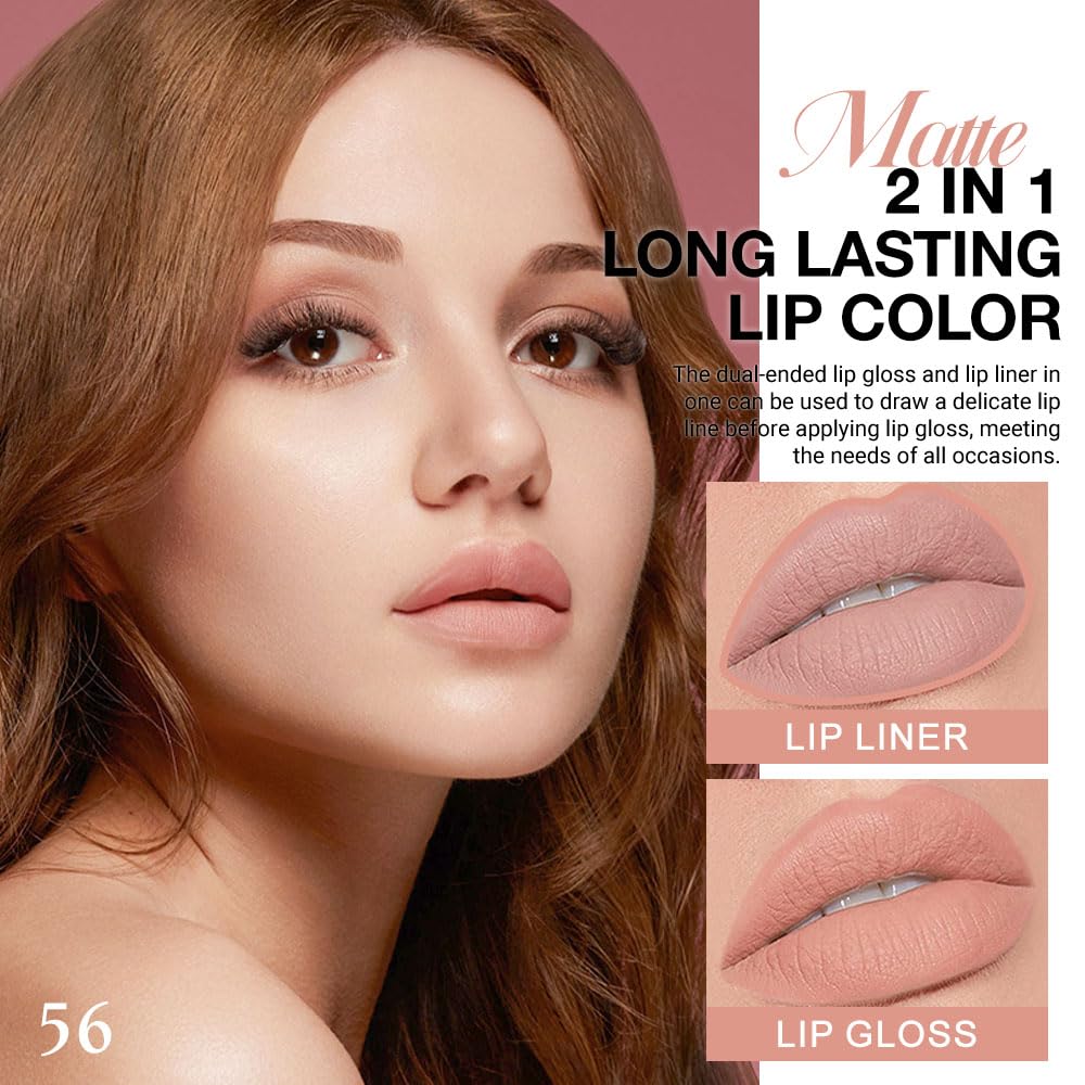 evpct 1Pcs Bright Pure Nude Pink Matte Lip Liner and Liquid Lipstick Stain Makeup Set for Women, Nude Long Lasting Smudge Proof Lipstick labiales matte mate larga duracion listip 24 hours originales