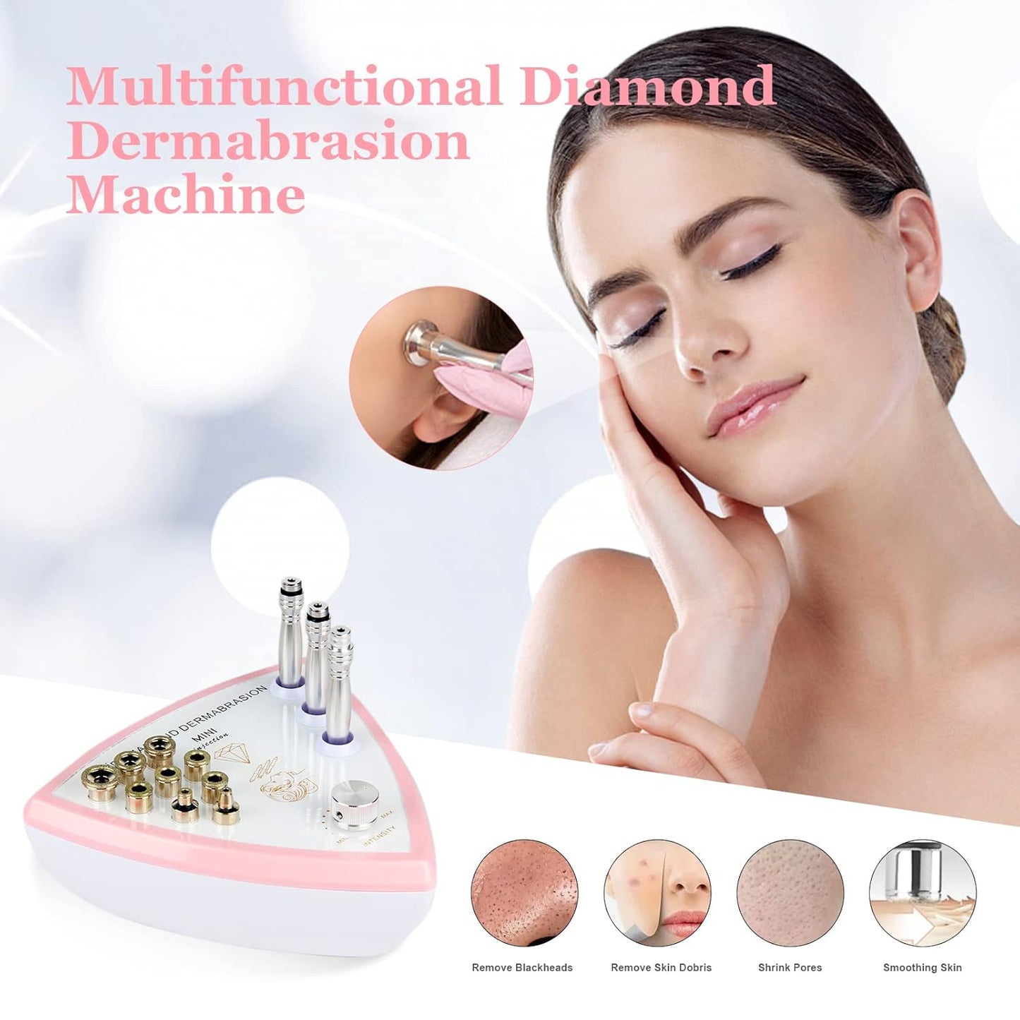 Diamond Microdermabrasion Machine Professional Beauty Facial Skin Care Equipment Microdermabrasion Device with Vacuum Spray for Salon Personal Home Use(Strong Suction Power: 65-68cmhg)