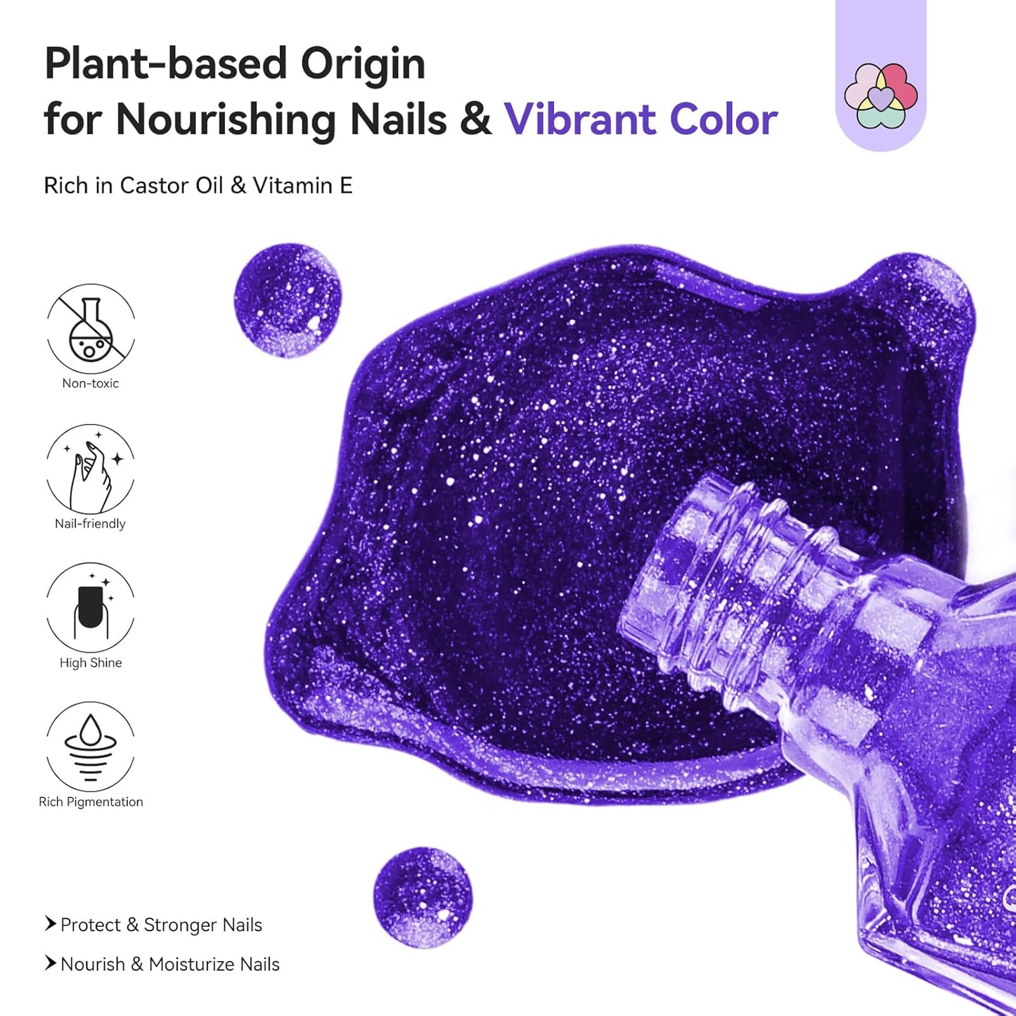 SAVILAND Color Artistry Blue Purple Chameleon Nail Polish - 7 Days Shimmer Holographic Glitter Fingernail Polish Air Fast Dry, Blue to Purple Color Shift Multichrome Metallic No Require Cured