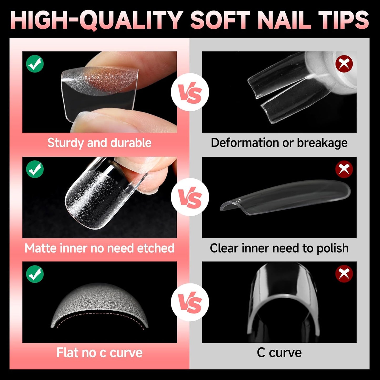 UNA GELLA Short Square Nail Tips, 600PCS Square Gel Nails Tips Pre Etched Full Cover Soft Gel Press on Nails No C Curve For Women Girl DIY French & Chrome Style Salon At Home 12 Sizes