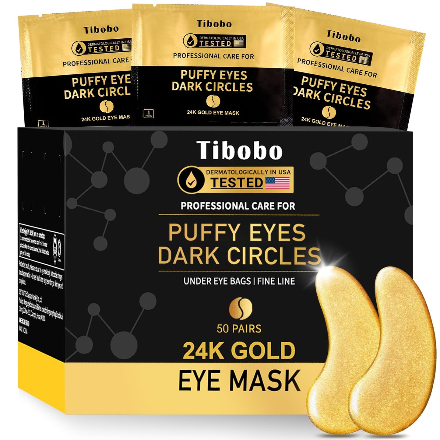 Under Eye Patches (50 Pairs) - 24K Gold Eye Masks Enriched with Abundant Collagen for Dark Circles, Puffy Eyes, Wrinkles - Gifts for Women Skin Care - Vegan & USA Tested