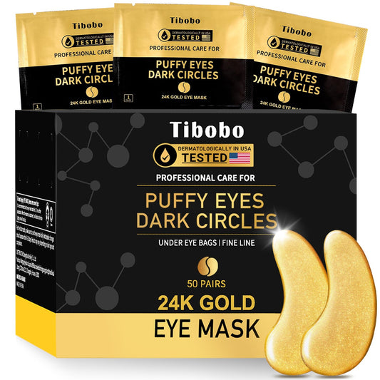 Under Eye Patches (50 Pairs) - 24K Gold Eye Masks Enriched with Abundant Collagen for Dark Circles, Puffy Eyes, Wrinkles - Gifts for Women Skin Care - Vegan & USA Tested
