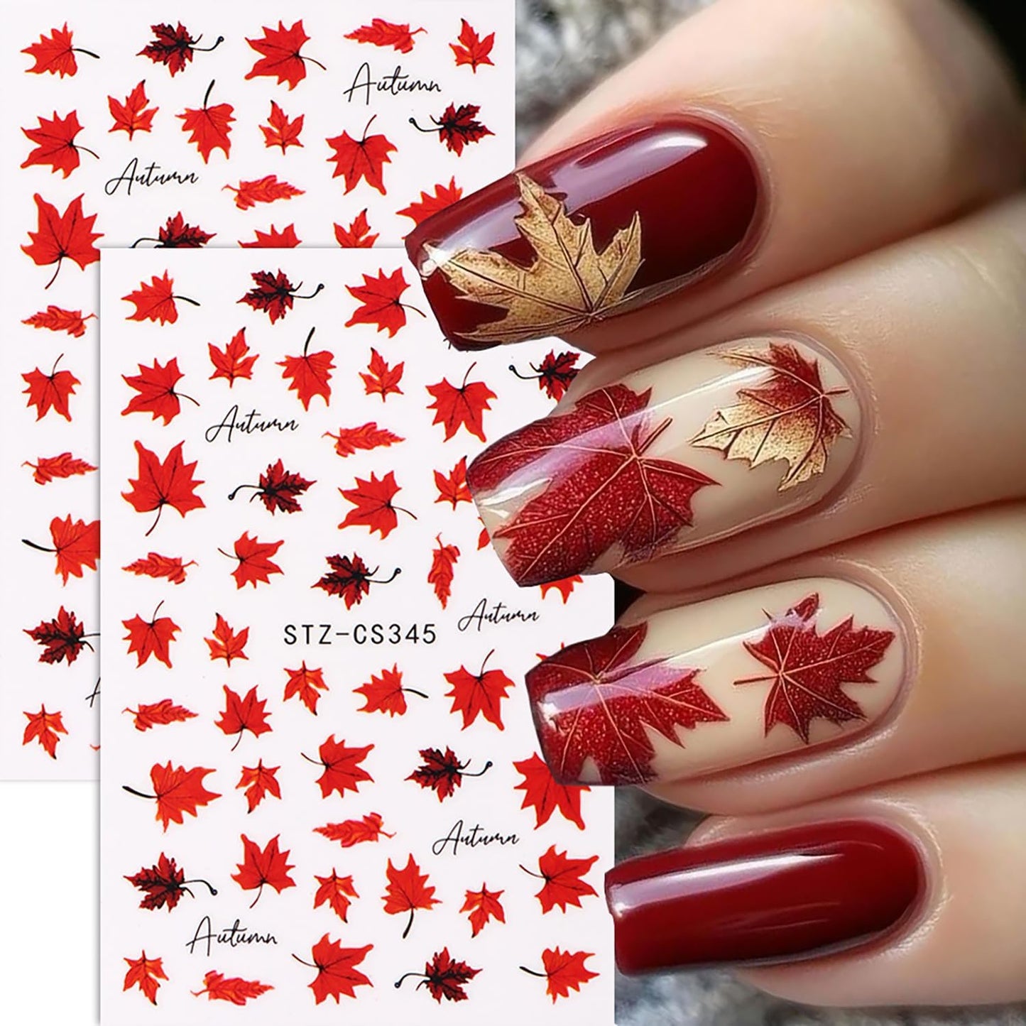 Fall Nail Stickers Maple Leaf Shiny Pumpkins Nail Decals 6PCS Self-Adhesive Autumn Leaves Cute Design Nail Art Stickers Supplies Holiday DIY Manicure Accessories for Women Nail Art Decorations