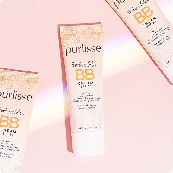 pūrlisse Perfect Glow BB Cream with SPF 30 - Matte Meets Dewy Finish - Enriched with Goji & Hawthorn Berry to Help Improve Skin Texture & Radiance - Medium (1.4 oz)