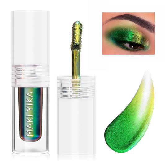 MAKI YIKA Glitter Eyeshadow Green Liquid Multichrome Eyeshadows Long Lasting Metallic Chameleon Eye Shadow Holographic Eye Topper Glitters (#2 Peacock)
