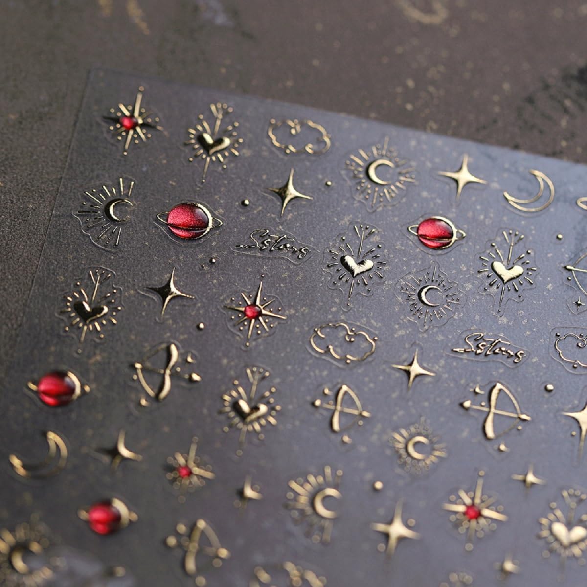 5D Embossed Gold Star Nail Stickers Moon Star Nail Art Stickers 3D Self-Adhesive Nail Decals Love Heart Nails Supplies Design for Women DIY Manicure Accessories Decoration