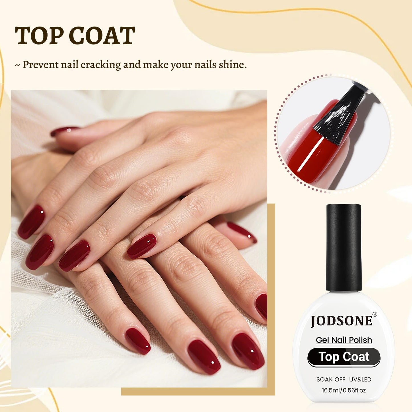 JODSONE 3Pcs 16.5ml Top Coat and Base Coat Set with Gel Nail Remover No Wipe Top Coat Base Need U V Lamp Cured Gel Nail Remover for Quick and Easy Removal At Home