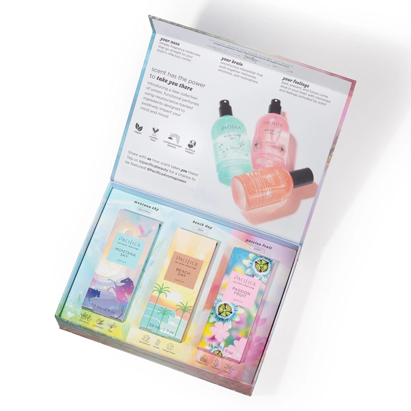 Pacifica Iconic Scents Gift Box – Montana Sky, Beach Day & Passionfruit – Nature-Inspired Fragrance Collection, Vegan & Cruelty-Free
