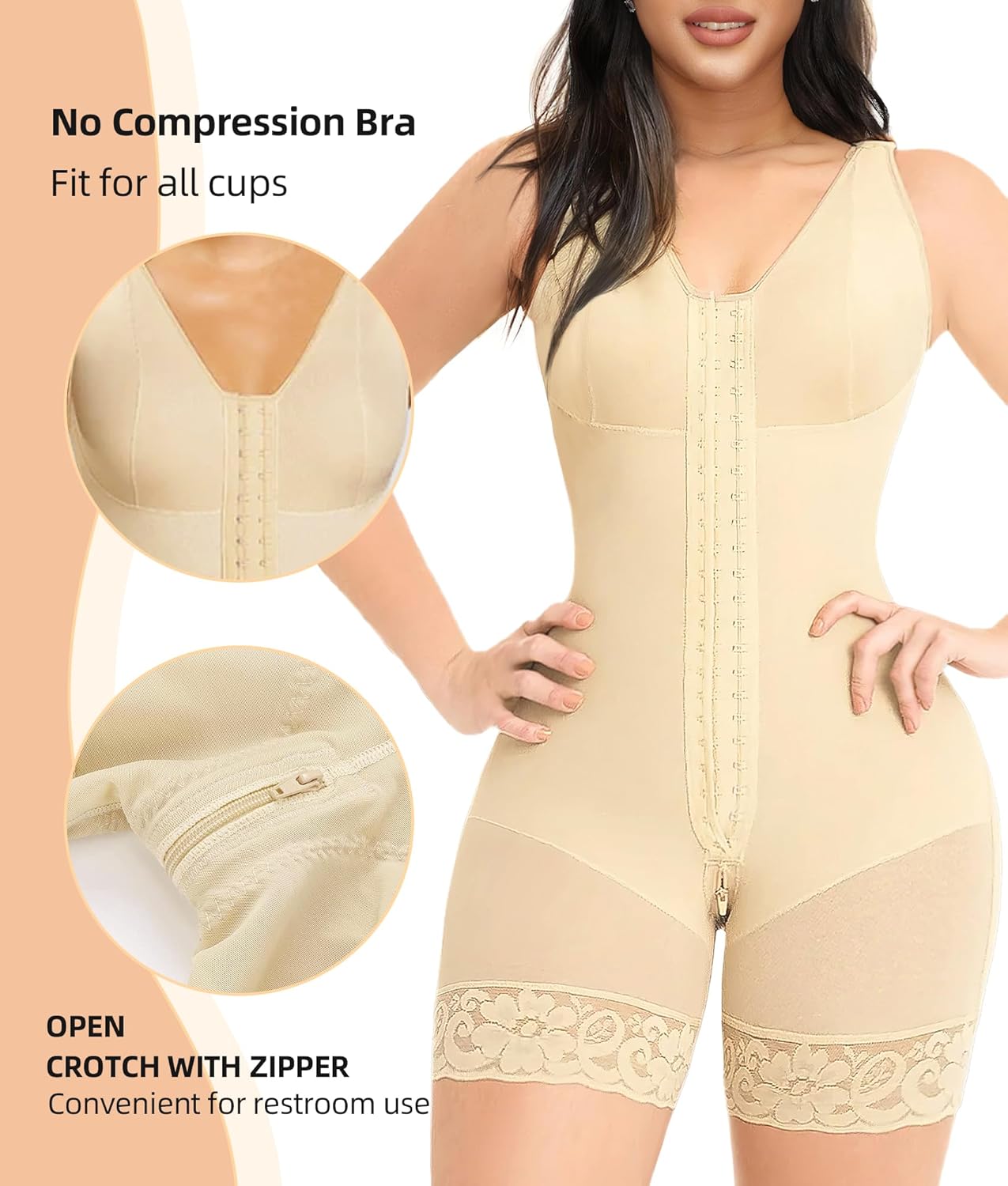 YIANNA Fajas Colombianas Shapewear for Women Tummy Control Post Surgery Full Body Shaper Butt Lifter with Zipper Crotch