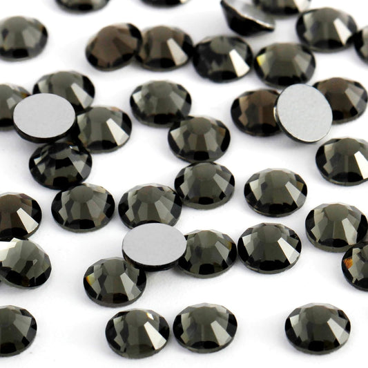 2000PCS SS12 Flatback Rhinestones | 12-Facet Diamond-Cut Glass Gems for Nail Art, Clothing, DIY Crafts |Glue-On Decoration Stones with Silver Backing(Black Diamond)