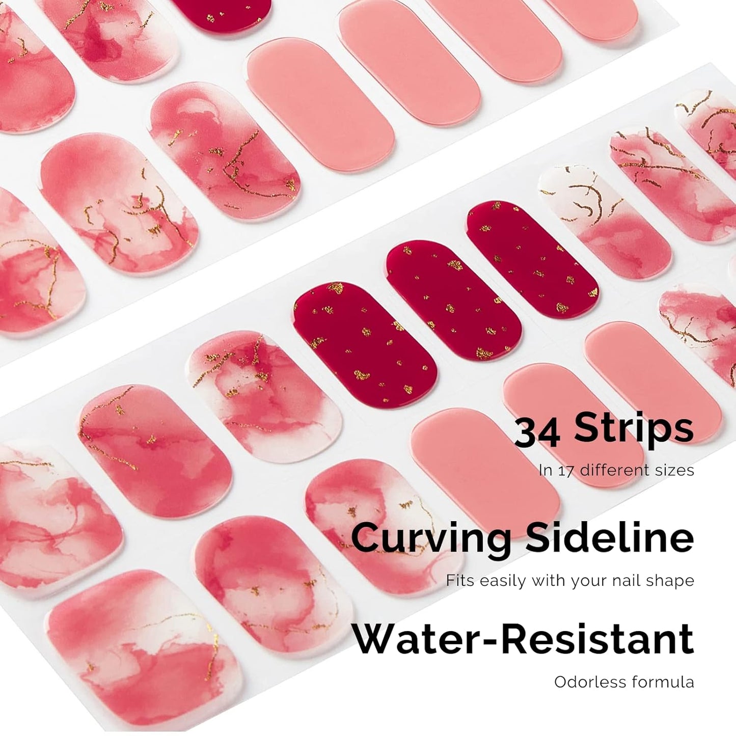 Nailog Semi Cured Gel Nail Strips 34 pcs | Long Lasting Nail Polish Sticker Wraps with Glossy Gel Finish | Rose Cloud
