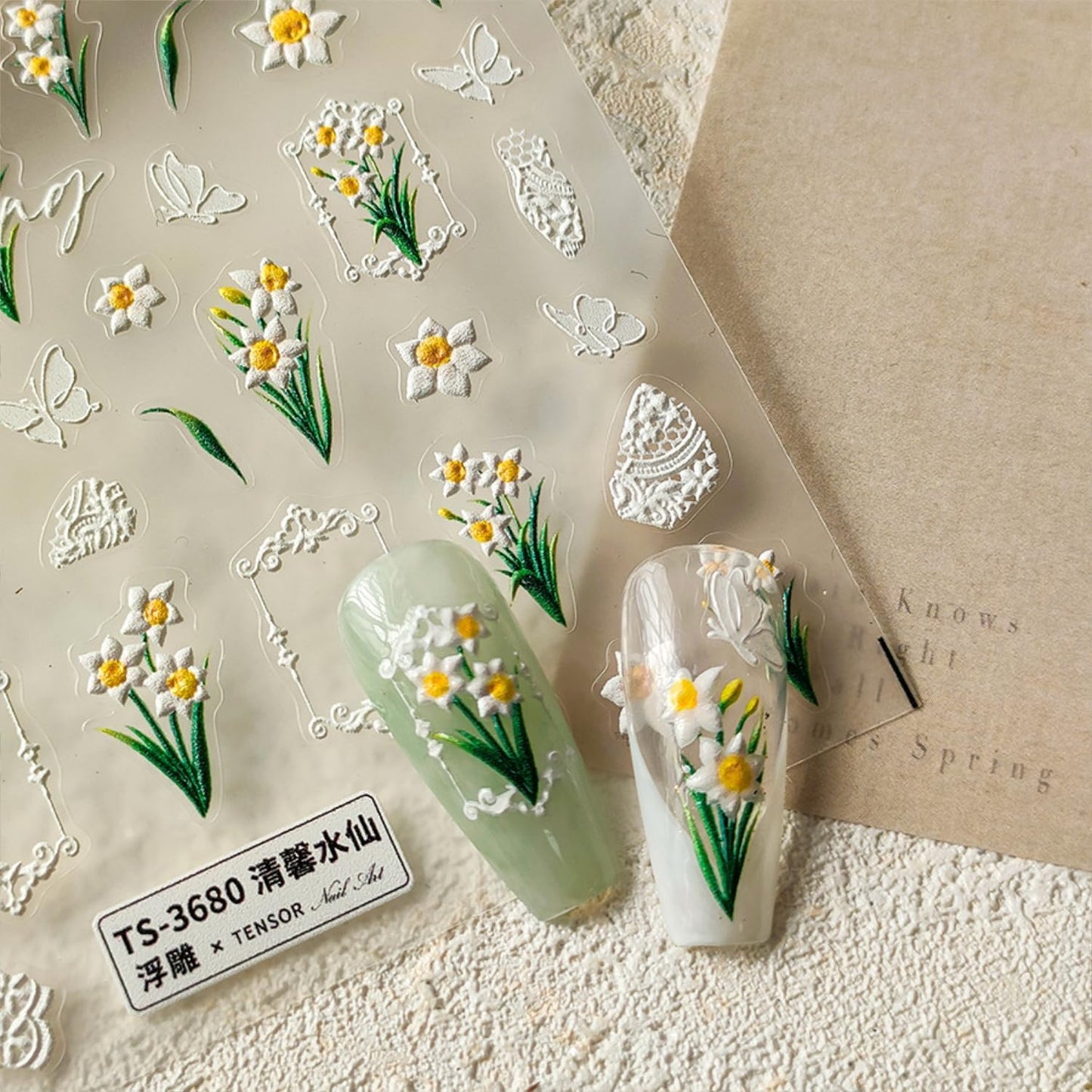 White Flower Nail Art Stickers Decals 5D Self Adhesive Spring Summer Nail Stickers for Nail Art Butterfly Floral Nail Decals for Women Girls