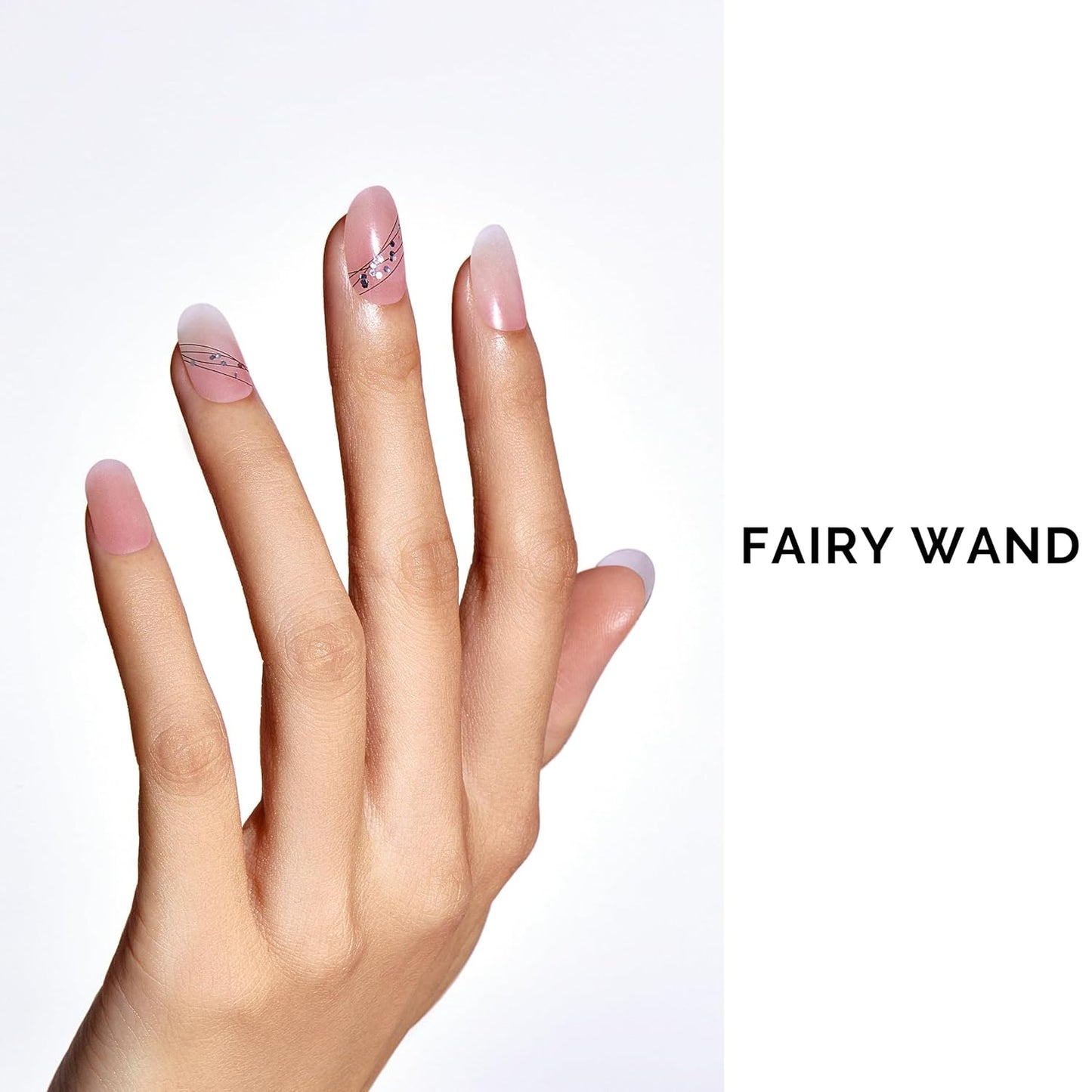 Semi Cured Gel Nail Strips - NAILOG 34 Pcs Gel Nail Stickers | Buy 2 Get 1 UV Light | Extra Long Nail Wraps with Glossy Gel Finishing Gradient Pink, Fairy Wand