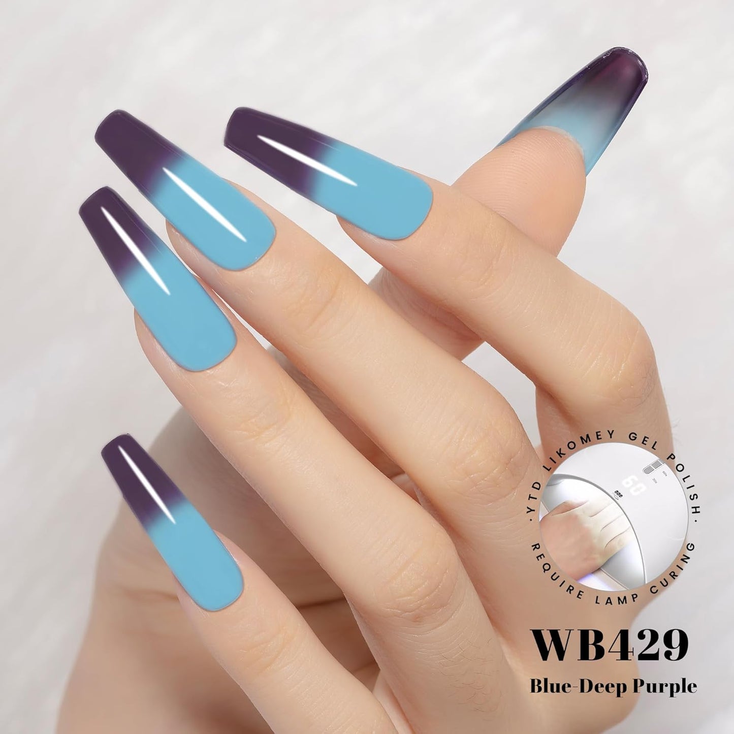 YTD Likomey Color Changing Gel Nail Polish,15ml Blue To Deep Purple Mood Temperature Change Colors Fall Winter Thermal Ombre Manicure UV Varnish,WB429