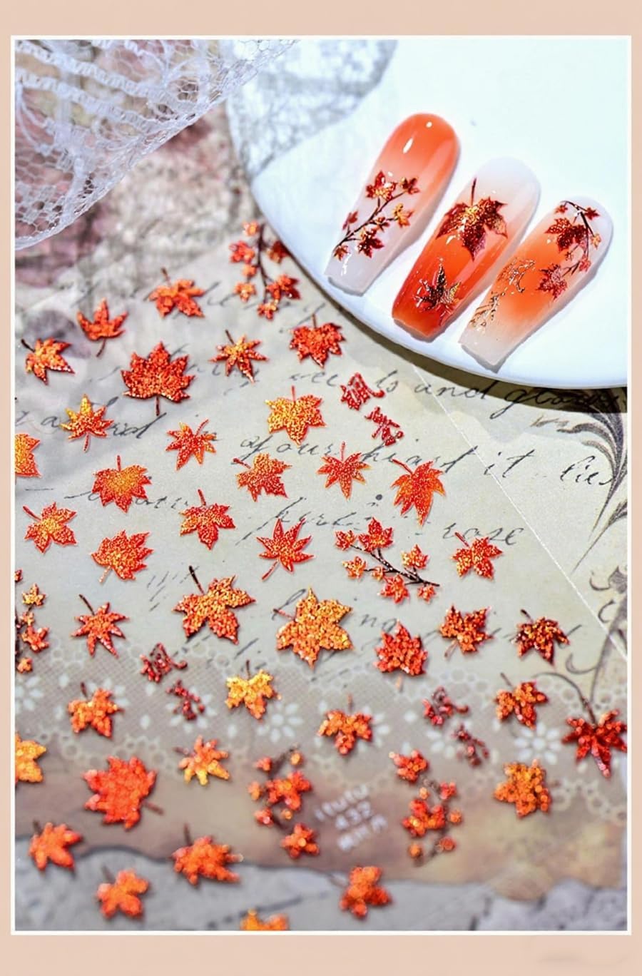 Fall Nail Art Stickers Autumn 5D Glitter Maple Leaf Nail Decals Thanksgiving Day Nail Decorations Supplies Cat Eye Maple Leaf Nail Art Sticker Fall Stickers for Women Girls Nails Manicure Decor 1Sheet