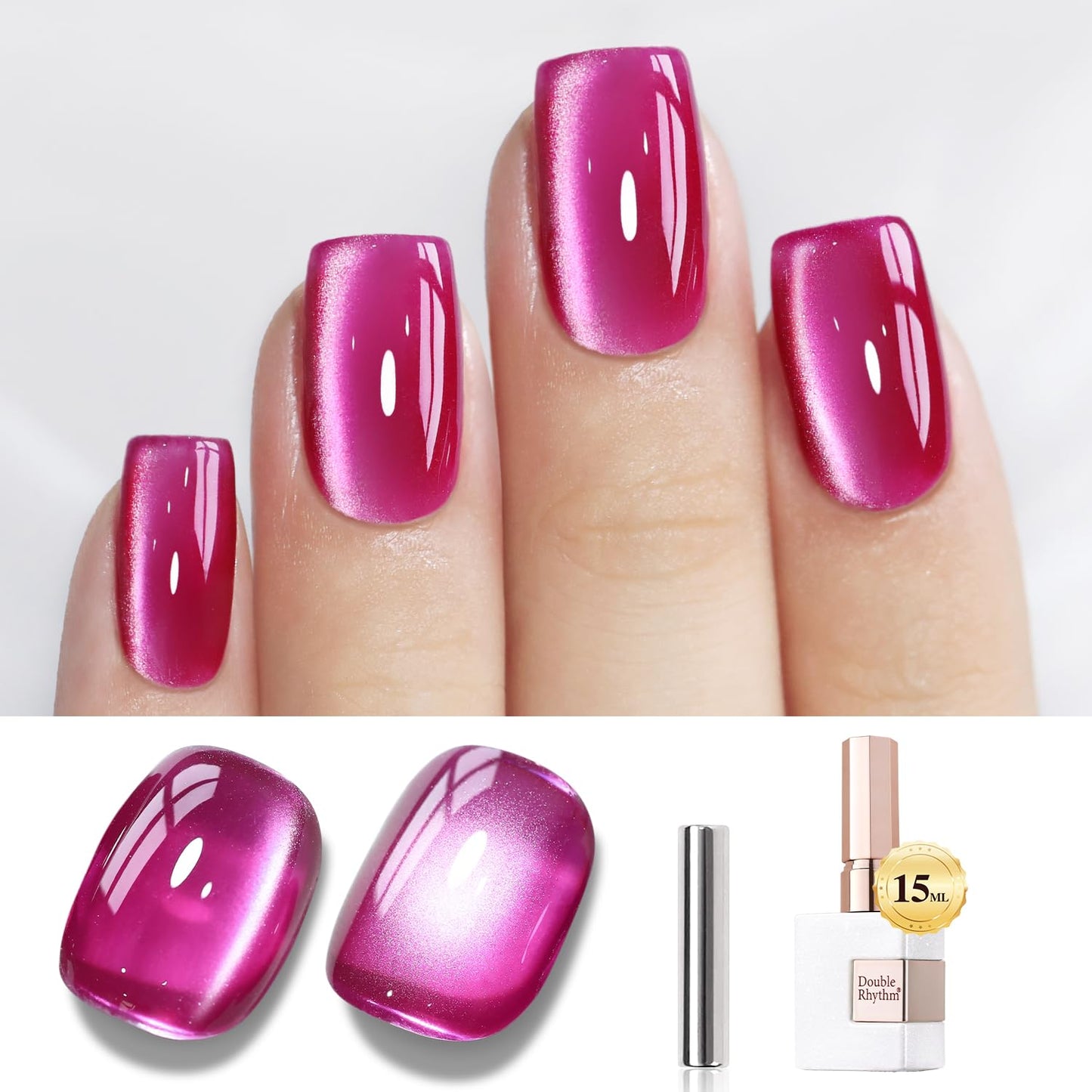 Double Rhythm Jelly Glass Cat Eye Gel Polish with Magnet 15ML Holographic Glitter Shimmer Translucent Sheer Color Magnetic Nail Polish Salon DIY at Home (Jelly Violet-MC1119)