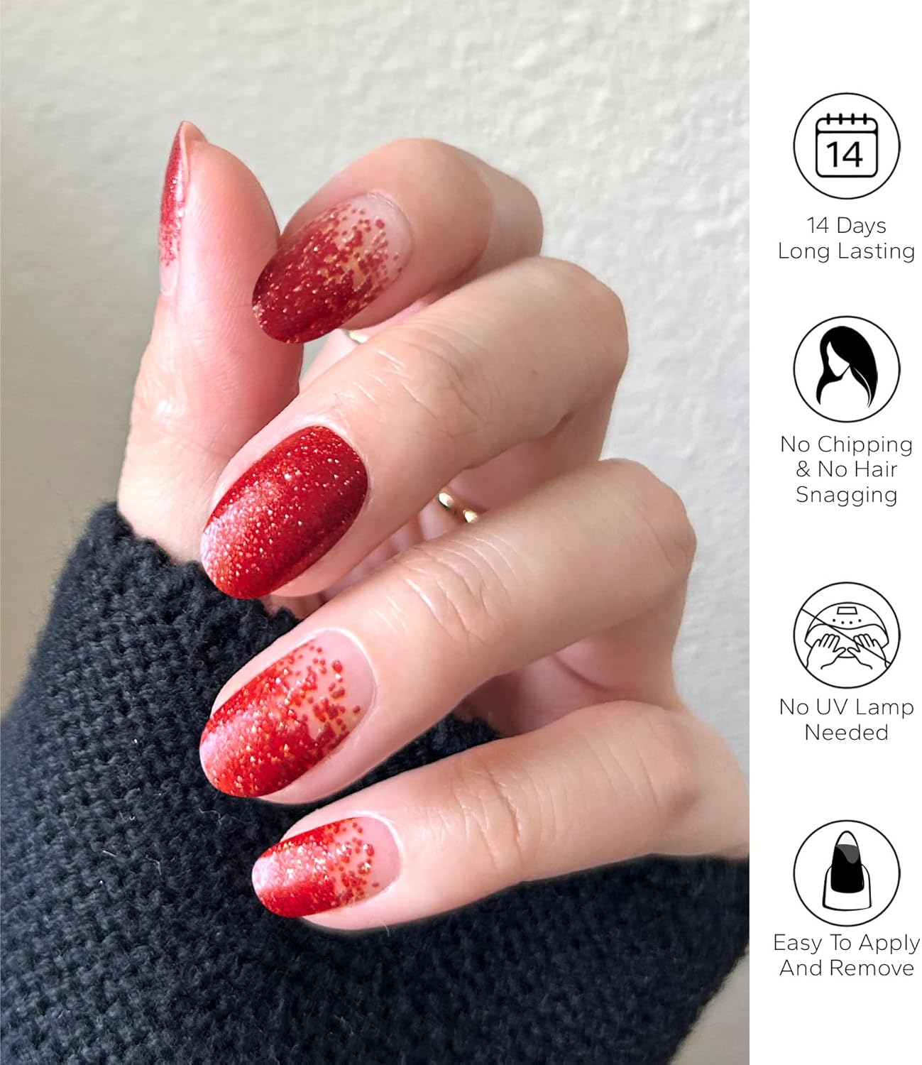 Nail Polish Strips, 20Pcs Salon Quality Gel Nail Stickers, Easy Long Lasting Wraps for Short Nails no UV Light Needed (Christmas Red)