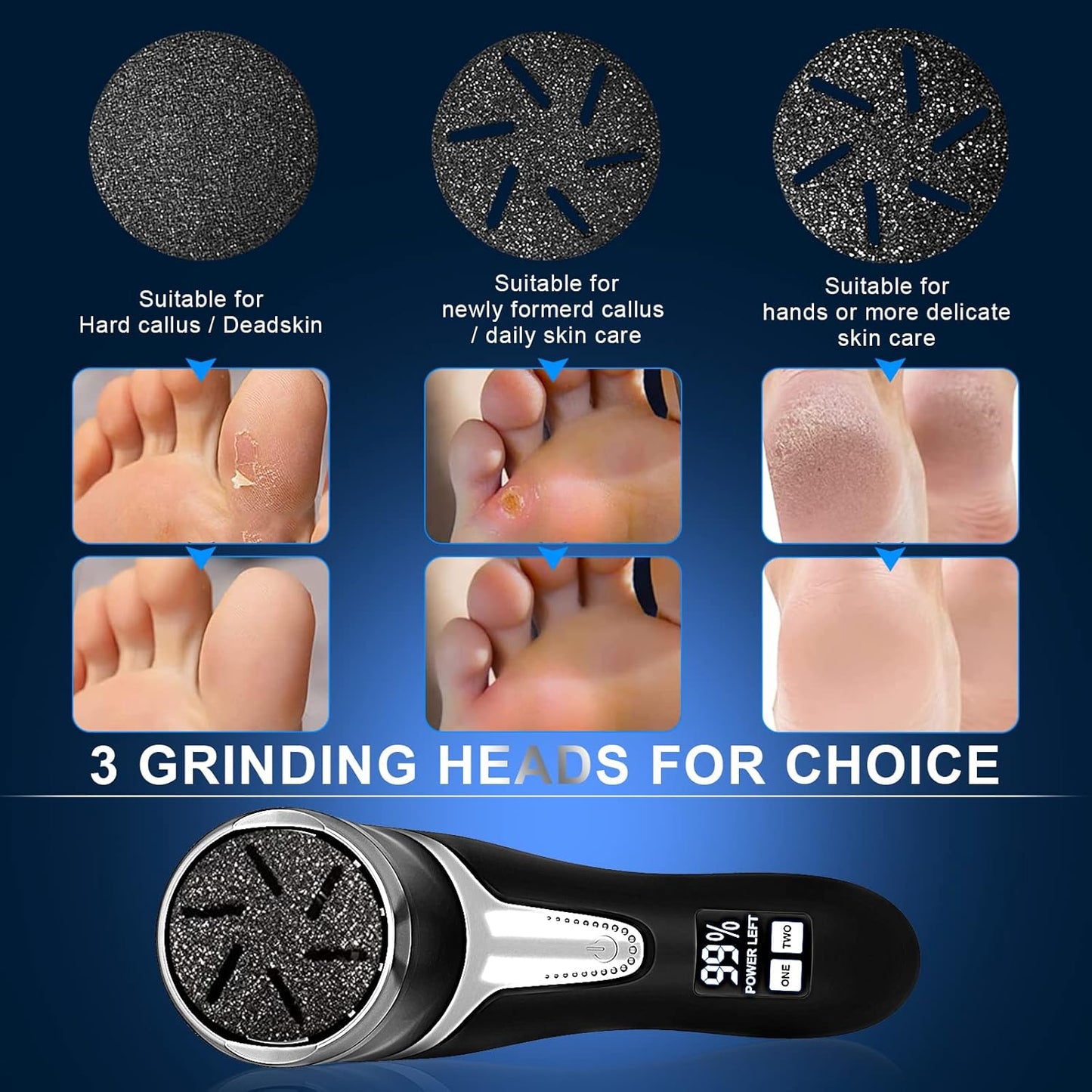 Electric Callus Remover for Feet with Vacuum, Professional Pedicure Tools Kit, Rechargeable Waterproof Foot File for Foot Care Deadskin Remover with 3Heads&2Speed,LCD Display