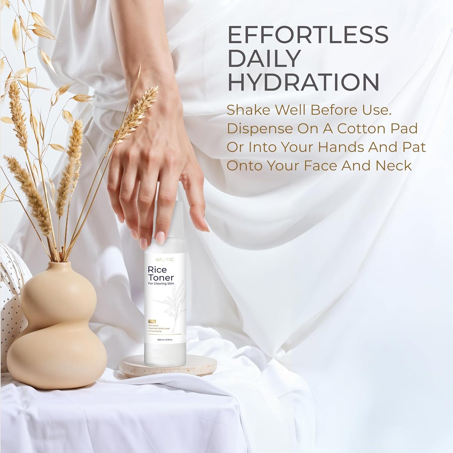 VALITIC Rice Toner - 75 Rice Extract Milky Toner for Face with Niacinamide, Heartleaf, Witch Hazel and Chamomile Essence - Facial Glass Skin Hydrating Skin Care - 200 ml, 6.76 fl oz