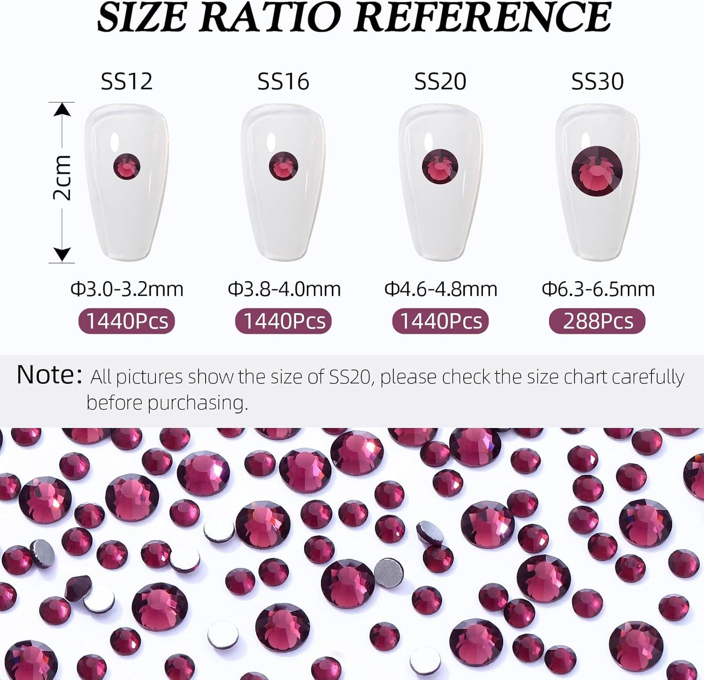 Purple Flatback Rhinestones, Glass Rhinestones for Nail Art and Craft, Glue Fix, Loose Crystal Gemstones(Purple, SS16, 1440pcs, 3.8-4.0mm)